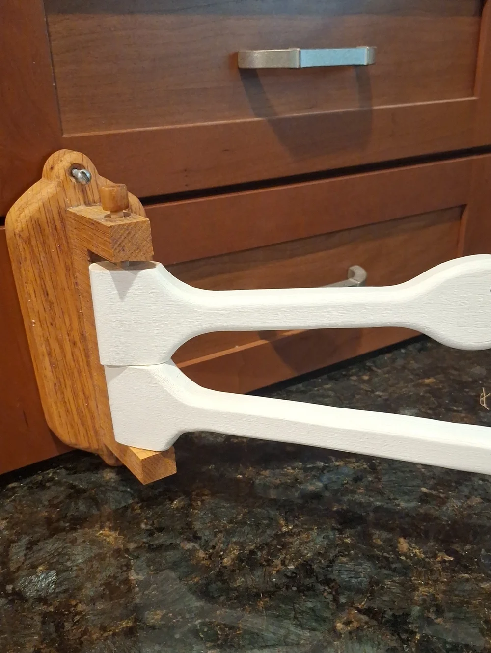 Vtg. Handmade White Wooden Goose Towel Holder with Oak Mount - Home Accents